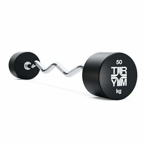 Trym SZ Stange mit Gewichten - Einzeln, 10kg bis 50kg, Gummiert, Kompakt, Grifflänge 89cm, Gerändelt, Rutschfest, Massiver Stahlkern - Curlstange, Langhantel, Kompakthantel, Langhantelstange, Gewichte
