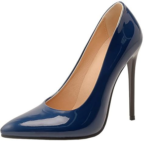 Damen Stiletto Pumps Höhe Ferse Schuhe Pointed Toe Ohne Verschluss Simple Abendschuhe, Gr 33-51