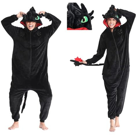 Generisch Ohnezahn Kostüm Dragon Onesie Drachen Kostüm für Unisex Erwachsene Halloween Cosplay