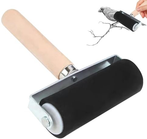 Printmaking Roller - Rubber Printmaking Ink Roller, Art & Craft Oil Painting Tool | Crafting Smooth Brayer Rollers with Wooden Handle, Lino Roller for Linoleum Block Printing (S/M/L)