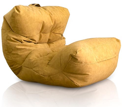 Aiire Relaxo Sitzsack XXL für Kuschelecke - Bean Bag Design aus Kunstleder mit Füllung - Riesen Sitzsäcke Erwachsene, Sitz Sack Flauschig - Bodenkissen Grob, Bodenstuhl, Bodensessel Gelb