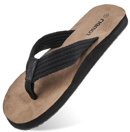 riemot Flip Flops Herren Zehentrenner Sommer Weich Badelatschen Strandschuhe mit Arch Support Sandalen Rutschfest Hausschuhe Pantoletten Schwarz EU45