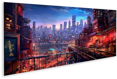 islandburner Bild auf Leinwand Liebevolles Anime-Cyberpunk-Stadtgemälde Digitale Nachtmalerei Anime Bilder Wandbilder Poster