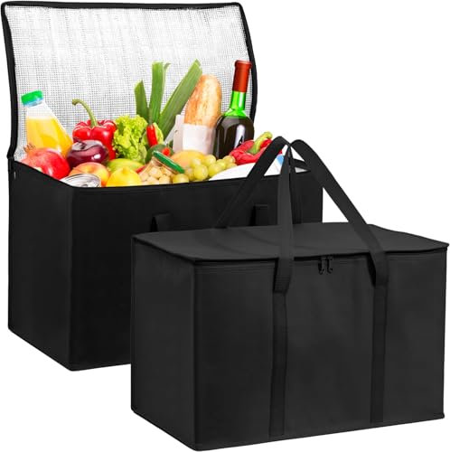 30L große Kühltasche 2er Set, isolierte Lebensmittel-Liefertasche, wiederverwendbare faltbare Kühltaschen mit Doppelreißverschluss, Picknick-Lebensmitteltasche, weiche Kühltasche für Camping, Grillen,