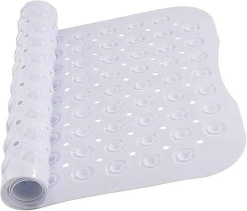 Ameha Shower Bath Mat Non Slip Anti Mould - White 100x40cm Bathroom Mats with Strong Suction Cups Grip and Drain Holes Shower Mats Machine Washable Rubber Bath Mats