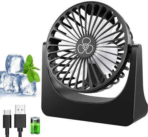 Ventilador de Mesa, Ventilador USB con 3000mAh Batería, Mini Ventilador Portatil Silencioso Rotación de 360°, 3 Velocidades Pequeño Potente Ventoinha Escritorio para Oficina/Hogar/Camping/Viajar