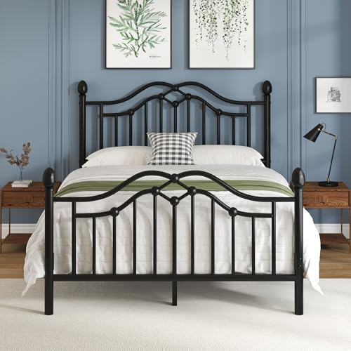 E-Motie Bett 140x200, Metallbett mit Kopf- und Fußteil, Lattenrost, Schwarz | Einzelbett 140x200 mit 26,5 cm hohem Unterbett-Stauraum, für Schlafzimmer und Gästezimmer, Metall Lattenrost, Geräuscharm