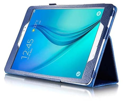 Huanghua Funda delgada de piel para Samsung Galaxy Tab A de 9.7 pulgadas 2015 (SM-T550 T555 P550 P555), soporte multiángulo, protección completa, funda tipo libro (azul)