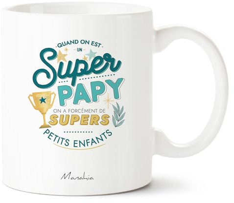 Manahia Mug papy - Quand on est un super papy, on a forcément de supers petits enfants - Boite kraft incluse - Imprimé en France - Cadeau papy, tasse papy, fête des grands pères, meilleur papi