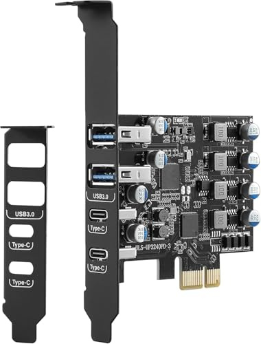 PCIE-USB-Karte 25 W Stromversorgung, PCI Express auf USB 3.0-Erweiterungskarte 4 Anschlüsse (2 x Typ A + 2 x Typ C) schnelles Aufladen mit Low-Profile-Halterung für Desktop-PC