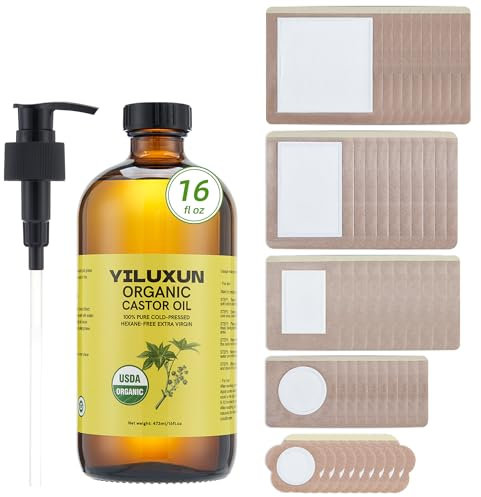 Rizinusöl, organisch, kaltgepresst, unraffiniert, Glasflasche, 40 ml und selbstklebende Packungen)