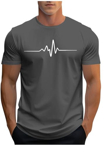 UHouse Tee Shirt Homme Sport Tshirt à Manches Courtes T-Shirts Ete Imprimé Teeshirt Col Rond Haut D'Été Streetwear Grande Taille Fin Cut Top Coton Délavé Habit Votre Compte Gris foncé XXL
