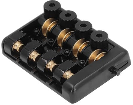 Delaman Puente de bajo eléctrico de 4 cuerdas, puente de bajo eléctrico de 4 cuerdas, puente de repuesto de latón de aleación de zinc con bloqueo de cuerda, negro, compatible con varios modelos de