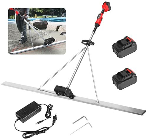 Akku Betonrüttler, 21V Elektrischer Beton Estrich mit 2 Akku 2,000 mah Beton Abzieher 60W 6,000 U/min Edelstahl Glättungsmaschine 1.5m für Beton Schlamm