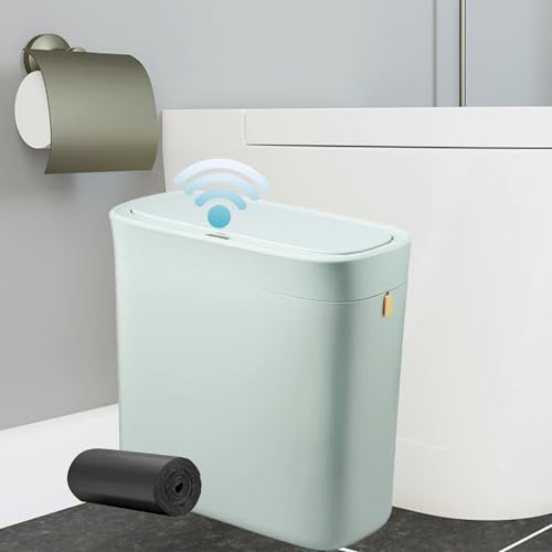 iAnomla Papelera Automática para Baño con Tapa, 12 L, con Sensor de Movimiento, Impermeable, de Plástico, para Dormitorio, Sala de Estar y Espacios Reducidos, Verde Morandi