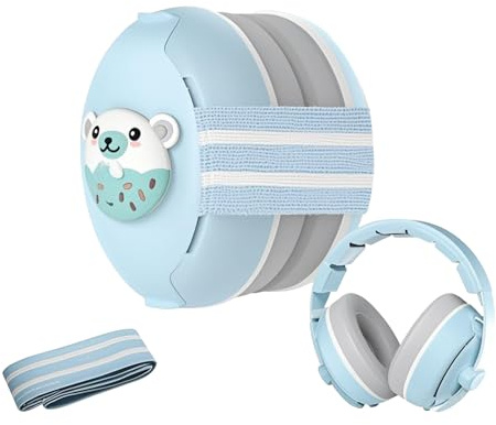 Robofun 2 in 1 Cuffie Neonato Antirumore, Protettori Acustici per Neonati -25dB, Fasce Regolabili, Protezione Acustica Ideale per Neonati fino a 48 Mesi, Confortevoli - Blu