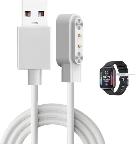 Chargeur Montre Connectée,2 Pin 4MM Magnétique Chargeur pour Smartwatch,Câble de Chargement USB 100CM,Câble de Recharge pour Montre Intelligente Universel,Accessoires pour Montre Intelligente (Blanc)