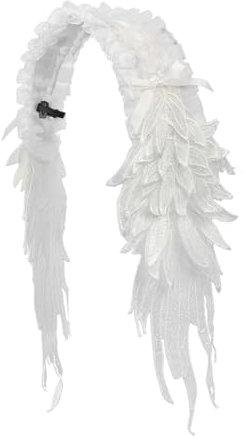 YJZQ Bandeau Gothic Lolita Serre-tête Cosplay Lolita Coiffe à pince en dentelle plissé Diadème - Ailes d'ange Gémeaux