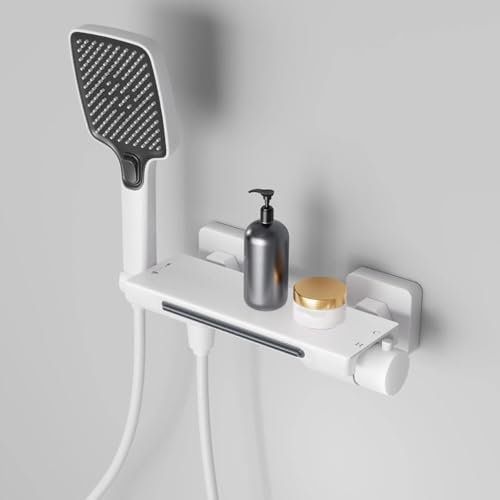 Robinet de Baignoire Mural avec Douche à Main, Remplissage de Baignoire en Cascade avec pulvérisateur, Robinet de Baignoire à poignée, mélangeur de Douche de Baignoire, Blanc
