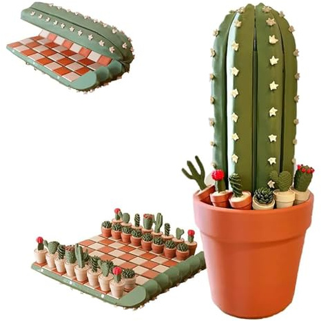 Set D’échecs Cactus Résine avec Plateau Enroulable,Design Déco Naturel, Jeu D'échecs Portable avec Pochette de Transport, Cadeau Elégant Bureau ou Maison (Vert)