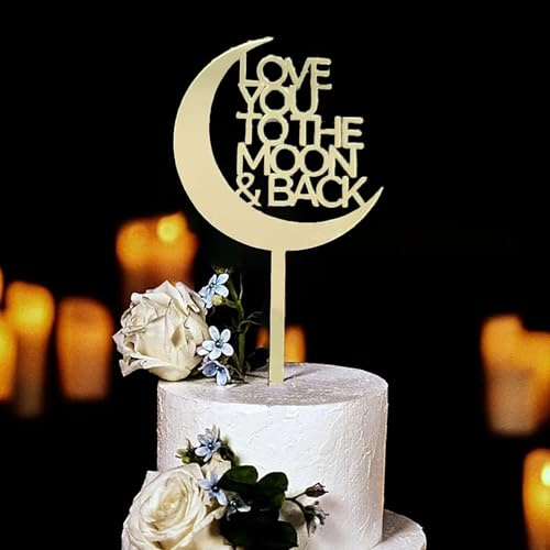 Acrylic Love You to The Moon & Back Cake Topper,Baby Shower Cake Decorations,Wedding Cake Topper for Wedding Anniversary Birthday Parties