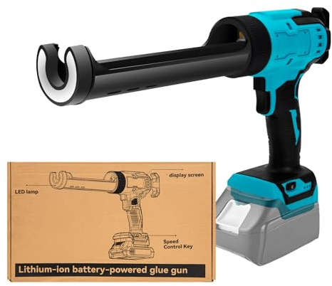 Pistolet Silicone Compatible avec Makita 18V Batterie, Pistolet Silicone 300ml avec 6 Vitesses Réglables & Système Anti-Goutte avec Lumière LED pour Rénovation, Vitres et Scellage (sans Batterie)