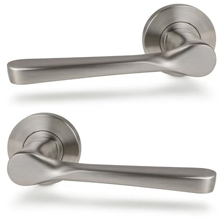 UAP Calla Internal Door Handles On Round Rose, Satin Chrome Lift & Lock Lever Handles for Interior Wooden Doors, Keyless Pair