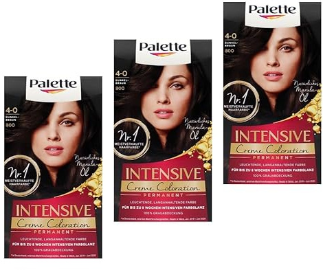 3x Palette Intensiv Creme Coloration 4-0/800 Dunkelbraun permanente Haarfarbe für leuchtende langanhaltende Farbbrillanz Für bis 8 Wochen intensiven Farbglanz,115ml (3er Pack)