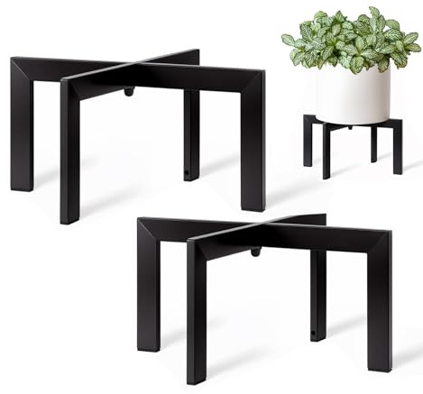 MUAEEOK Plant Stand Indoor Outdoor, Metal Mid-Century Pot Stand, Modern Plant Holder Rattan Flower Plant Stool, Low Short Plant Stands for Indoor Fit 5-12 Inch Pot (Black,2 Pack)