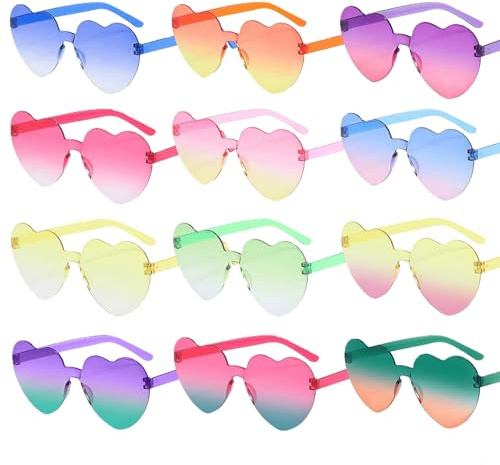 Herbst 12 Stück Herz Sonnenbrille Farbverläufe, Party Brillen Herz, Herzbrille Sonnenbrille Herzform, Partybrillen Erwachsene für Party Zubehör,Foto Requisiten,Geburtstag,Fasching, Karneval