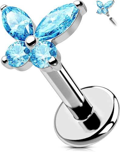 OUFER Body Piercing Labret Earrings: Titanium Lippenpiercing Stud 16G/1.2mm Internally Threaded Helix Tragus Conch Cartilage Earrings Jewellery Butterfly Medusa Bar 6/8/10/12mm
