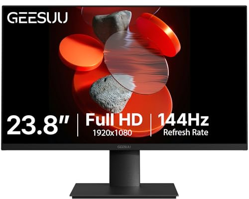 GEESUU Monitor PC 24 Pollici, Computer Gaming Pantalla Ordenador 144Hz, Full HD, VESA 75x75mm, 6ms, VA, 99% sRGB, Luz Azul Baja, HDMI 2.0, DP1.2 | HDR10 VA Pannello 1080P PC Display per Office Gaming, Eye Care, Slim Bezel, sRGB 99%, Inclinazione Regolabile, VESA 75x75mm