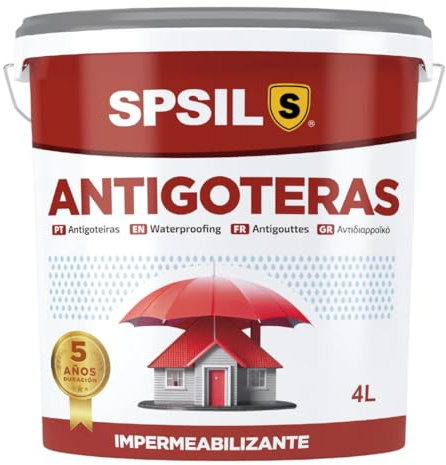 SPSIL Pintura Impermeabilizante Antigoteras Gris 4 L - Pintura Epoxica para Suelos y Antihumedad para Interiores - Ideal para Terrazas, Azoteas, Fachadas