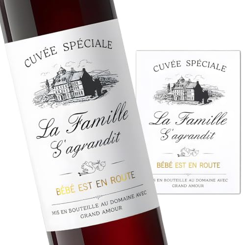 DOORIO 4pcs Etiquettes de Vin Annonce Grossesse Naissance Cadeau Surprise | Etiquette de Bouteille, Champagne, Bébé est en Route, cadeau pour Famille Amis