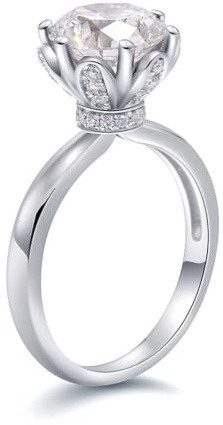 BWDHJLEY Moissanite Rings for Women, Wedding Bands Jewelry White Gold Bridal Statement Engagement Band Ring Genuine 14/18K White Gold