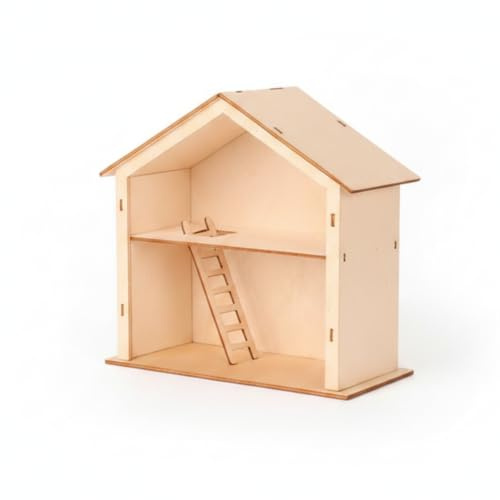 Colcolo Kinderhaus Holzbausatz DIY Miniaturhaus Bastelmodell Holzspielzeug Malprojekt Modellbauset Zum Zusammenbauen Kreativgestalten Zubehör für Kinder Bastelarbeiten für Display Rollenspiel