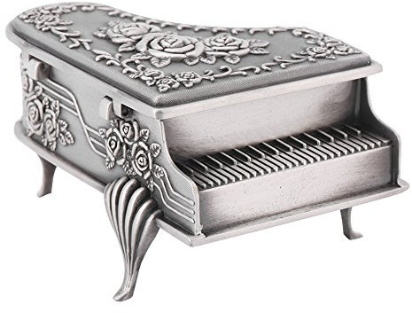 Walfront Modeschmuck-Box für Frauen, Klavier Form Schmuckkästchen Klein, Personalisierte Vintage Schmuck-Box Anique Metall Zink-Legierung Rose für Mädchen