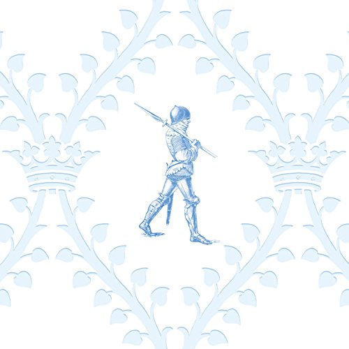 Hellblaue Ritter Kindertapete äDie Wache“ für Prinzen - Vlies Tapete Ornamente Kinder Figuren Streifen - Klassische GMM Wandtapete für edle Wohnakzente (für halbhohe Wände H: 1,5m B: 46.5cm)
