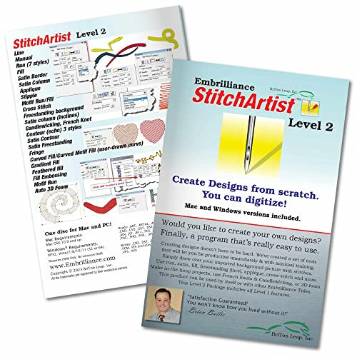 embrilliance stitchartist Level 2 Maschine Stickerei Digitalisierung Software & Welt Weidner Stabilisator Bundle