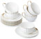 BTaT- Teetassen und Untertassen, 6er Set (200 ml) mit Goldrand und Geschenkbox, Cappuccinotassen, Kaffeetassen, weiße Teetassen Set, britische Kaffeetassen, Espressotasse, weiße Tasse