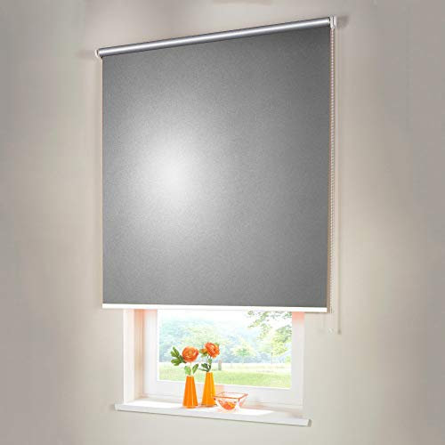 Sonnenschutz-HH® - Seitenzugrollo Verdunkelungsrollo Thermorollo - Außenmaß Breite 65 x 160 cm Höhe Silber-grau - Lichtundurchlässig Rollo für Abdunkelung Kettenzugrollo inkl. Universalträger