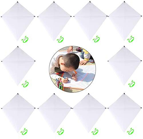 B bangcool DIY Kids Kite Blank Kites Making Painting White Paper Blank Kites with Swivel Line for Kids Outdoor Park Beach Grassland Activities (10PCS)