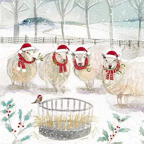Charity Christmas Cards - The Hay Stack, Sheep Wearing Santa Hats - Eco-Friendly and Recyclable - Pack of 8 Cards - By The Almanac Gallery