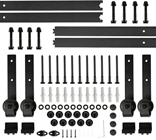 Kit de porte coulissante système galandage,Ensemble de poulies de rail de suspension de porte de grange de 366 cm (boucle de fleur de prunier à quatre sections) (classique) installation à deux portes