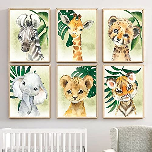 ZENUTA 6 Affiches Animaux De La Foret Bebe Enfant A4 Poster Elephant Lion Girafe Zèbre Tigre Tableaux Chambre Decoration Sans Cadres