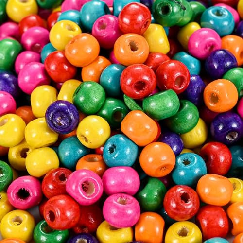 DAHI holzperlen perlen holzkugeln ca.1000pcs Holz perlen mit Loch bastelnperlen für DIY Schmuck Herstellung (bunt/7x8mm)