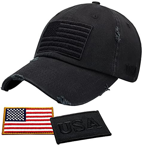 Antourage Amerikanische Flagge Unisex Baseballmütze für Damen und Herren | USA Flagge Mesh Snapback Flat Visor Cap + 2 patriotische Patches, Schwarz, Einheitsgröße