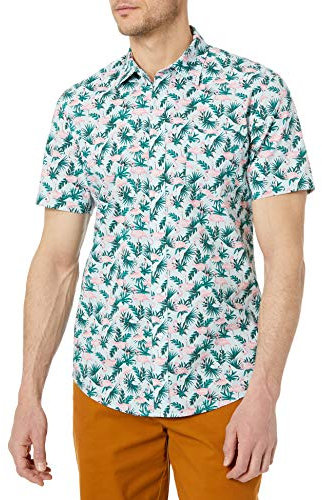 Amazon Essentials Chemise Boutonnée Manches Courtes Coupe Ajustée Homme, Bleu Flamant Rose, XXL