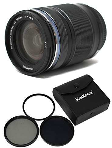 KamKorda Lens Filter Kit 58mm + Olympus M.Zuiko Digital ED 14-150mm f/4-5.6 II Lens, Micro Four Thirds System, Movie & Still Compatible AF System, Weather-Resistant Construction + 2 Year Warranty