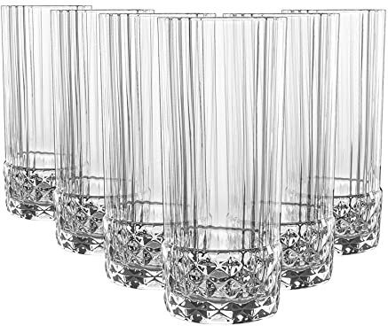 Bormioli Rocco America '20s Highball Glasses - Vintage Art Deco Cocktail Tumblers - 400ml - Clear - Pack of 6